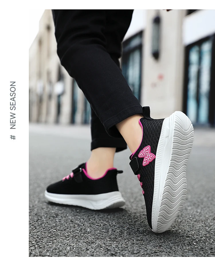 Summer Kids Casual Black Girls Mesh Breathable Shoes Fashion For 7-15y Lightweight Sport Student's Children Sports Walking Shoe
