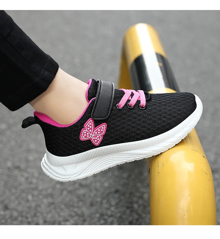 Summer Kids Casual Black Girls Mesh Breathable Shoes Fashion For 7-15y Lightweight Sport Student's Children Sports Walking Shoe