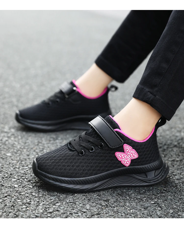 Summer Kids Casual Black Girls Mesh Breathable Shoes Fashion For 7-15y Lightweight Sport Student's Children Sports Walking Shoe