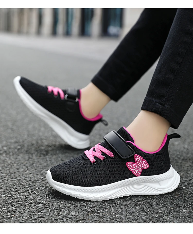 Summer Kids Casual Black Girls Mesh Breathable Shoes Fashion For 7-15y Lightweight Sport Student's Children Sports Walking Shoe