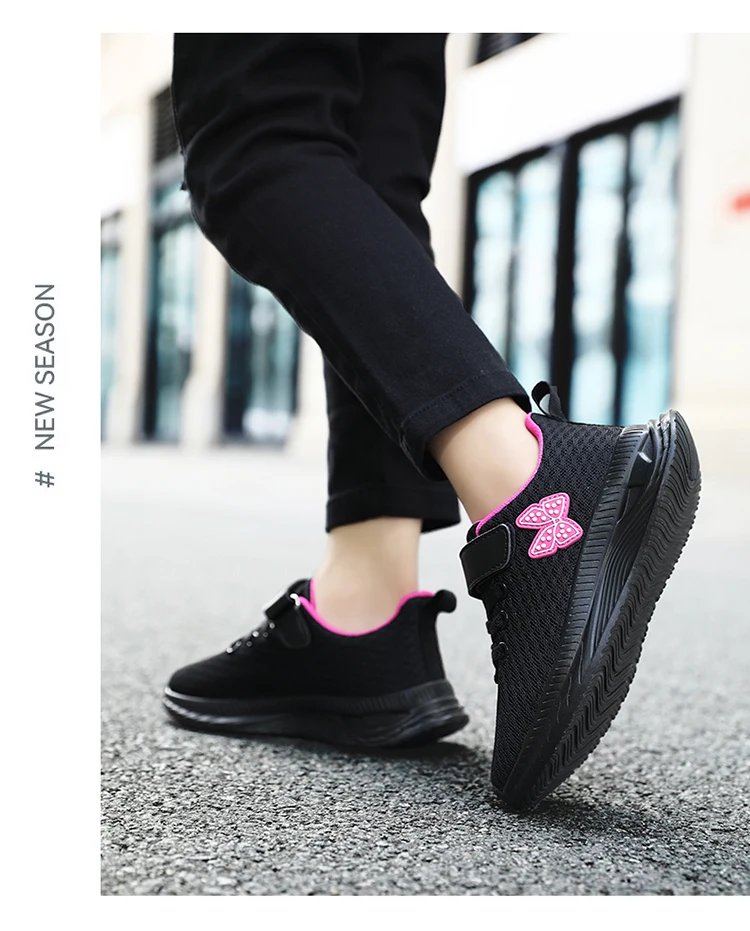 Summer Kids Casual Black Girls Mesh Breathable Shoes Fashion For 7-15y Lightweight Sport Student's Children Sports Walking Shoe
