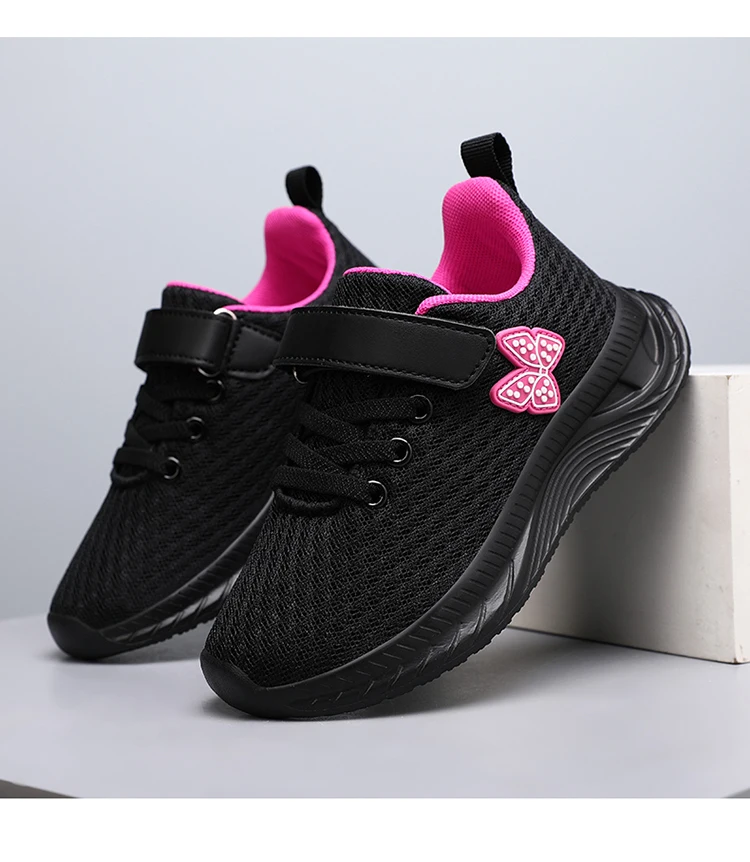 Summer Kids Casual Black Girls Mesh Breathable Shoes Fashion For 7-15y Lightweight Sport Student's Children Sports Walking Shoe