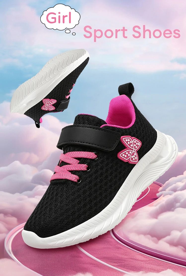 Summer Kids Casual Black Girls Mesh Breathable Shoes Fashion For 7-15y Lightweight Sport Student's Children Sports Walking Shoe