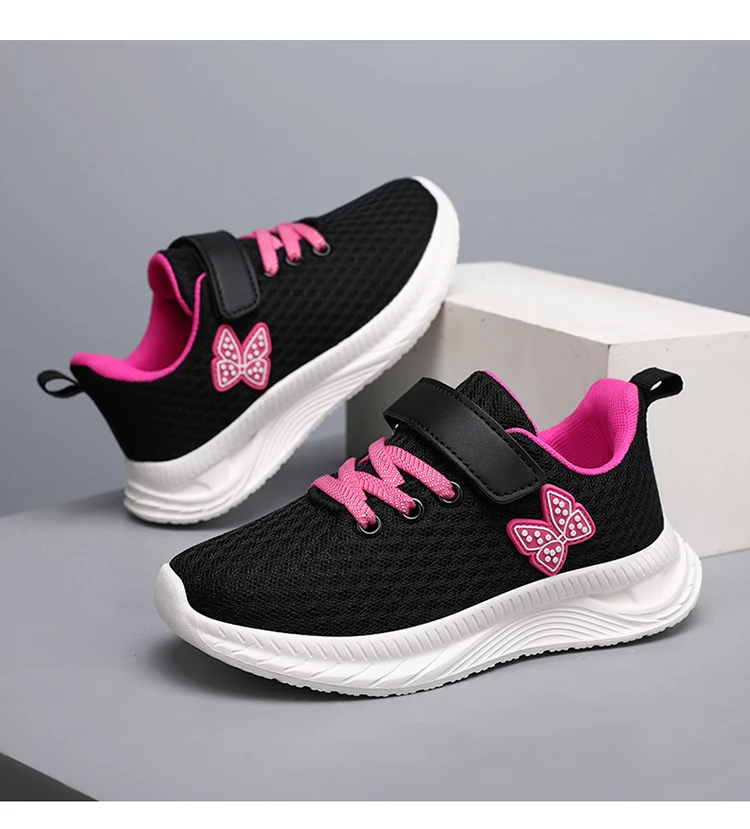 Summer Kids Casual Black Girls Mesh Breathable Shoes Fashion For 7-15y Lightweight Sport Student's Children Sports Walking Shoe