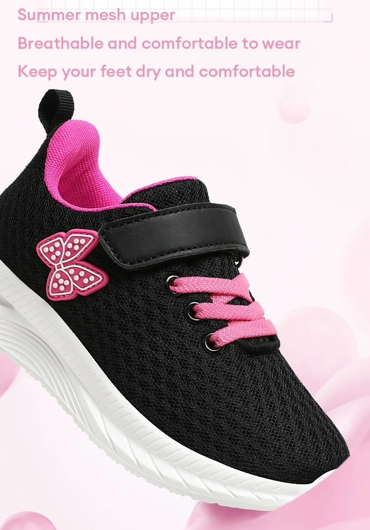 Summer Kids Casual Black Girls Mesh Breathable Shoes Fashion For 7-15y Lightweight Sport Student's Children Sports Walking Shoe