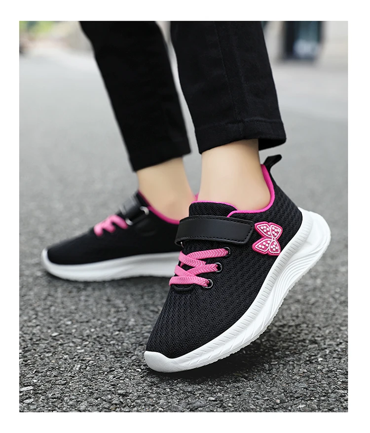 Summer Kids Casual Black Girls Mesh Breathable Shoes Fashion For 7-15y Lightweight Sport Student's Children Sports Walking Shoe