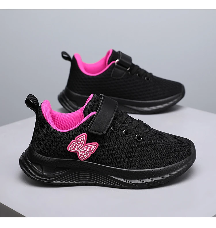 Summer Kids Casual Black Girls Mesh Breathable Shoes Fashion For 7-15y Lightweight Sport Student's Children Sports Walking Shoe