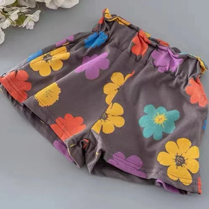 Baby Girls Flower Print Clothes Set Summer Crew Neck T-shirts and Shorts Suit Children Fashion Top Bottom 2pcs Outfits Tracksuit