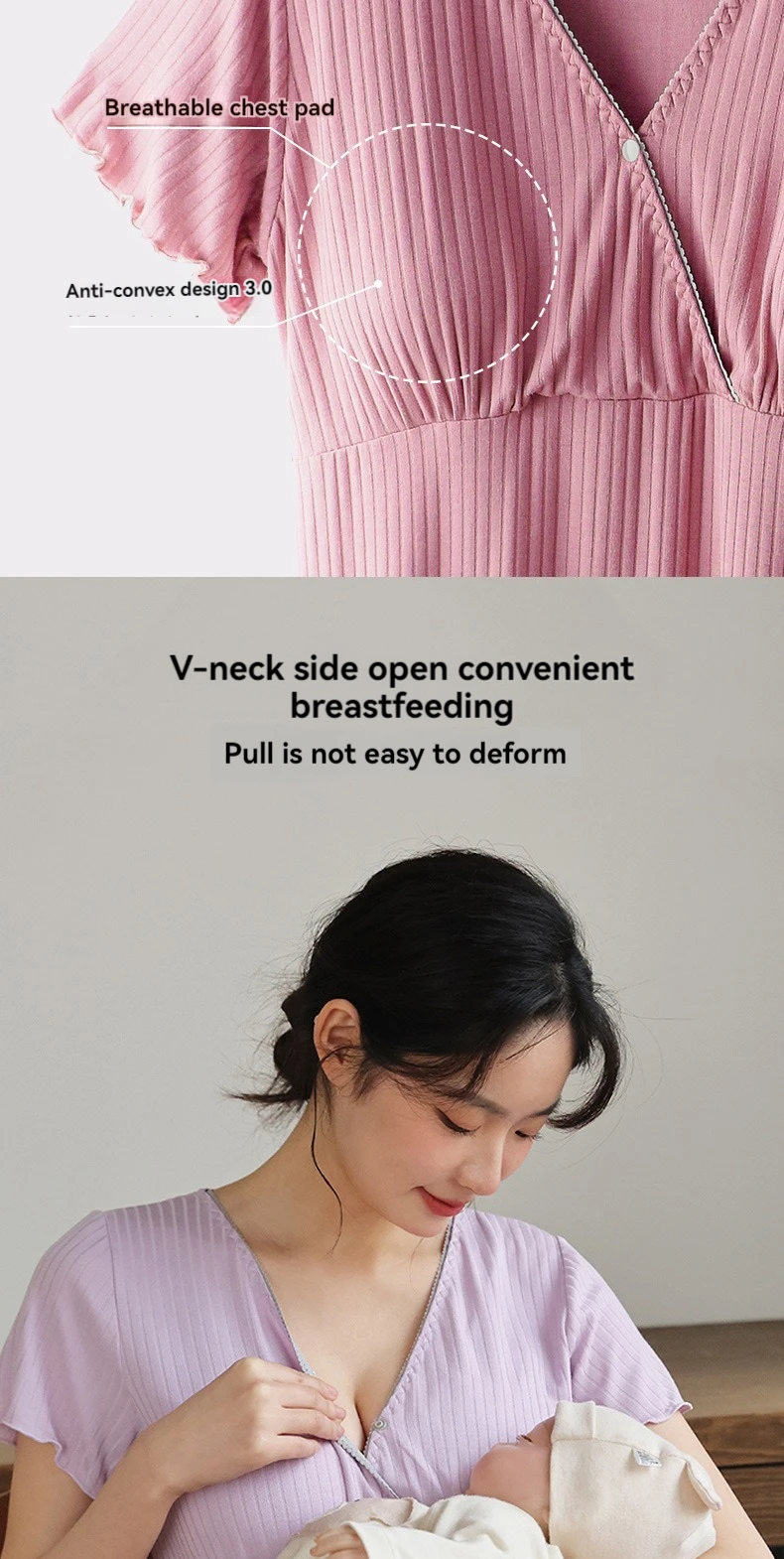 Ladies' Padded Summer Maternity Sleep Dress Thin Postpartum Breastfeeding Home Wear For Comfortable Nursing Pajamas