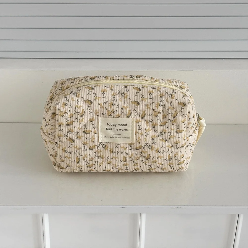 Vintage Women Floral Print Cosmetic Pouch Handbag Travel Orgainzer Make Up Storage Bag Large Capacity Quilted Bag For Gift