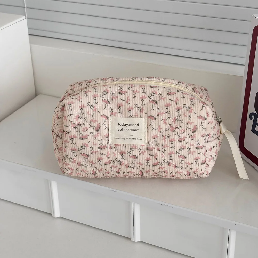 Vintage Women Floral Print Cosmetic Pouch Handbag Travel Orgainzer Make Up Storage Bag Large Capacity Quilted Bag For Gift