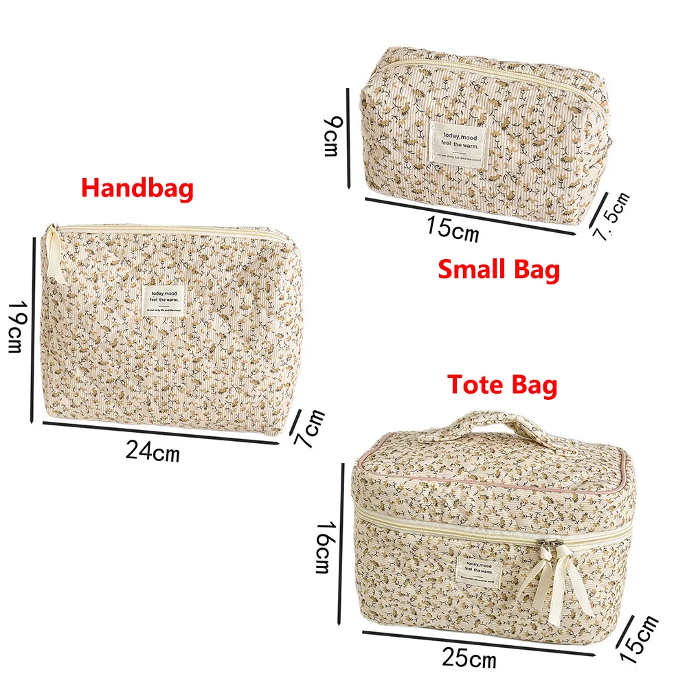 Vintage Women Floral Print Cosmetic Pouch Handbag Travel Orgainzer Make Up Storage Bag Large Capacity Quilted Bag For Gift