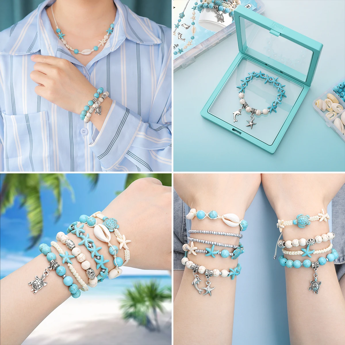 715Pcs Ocean Inspired Jewelry Making Set, Combining Turquoise And Starfish Charm Jewelry, Including Alloy Marine Life Bead Penda