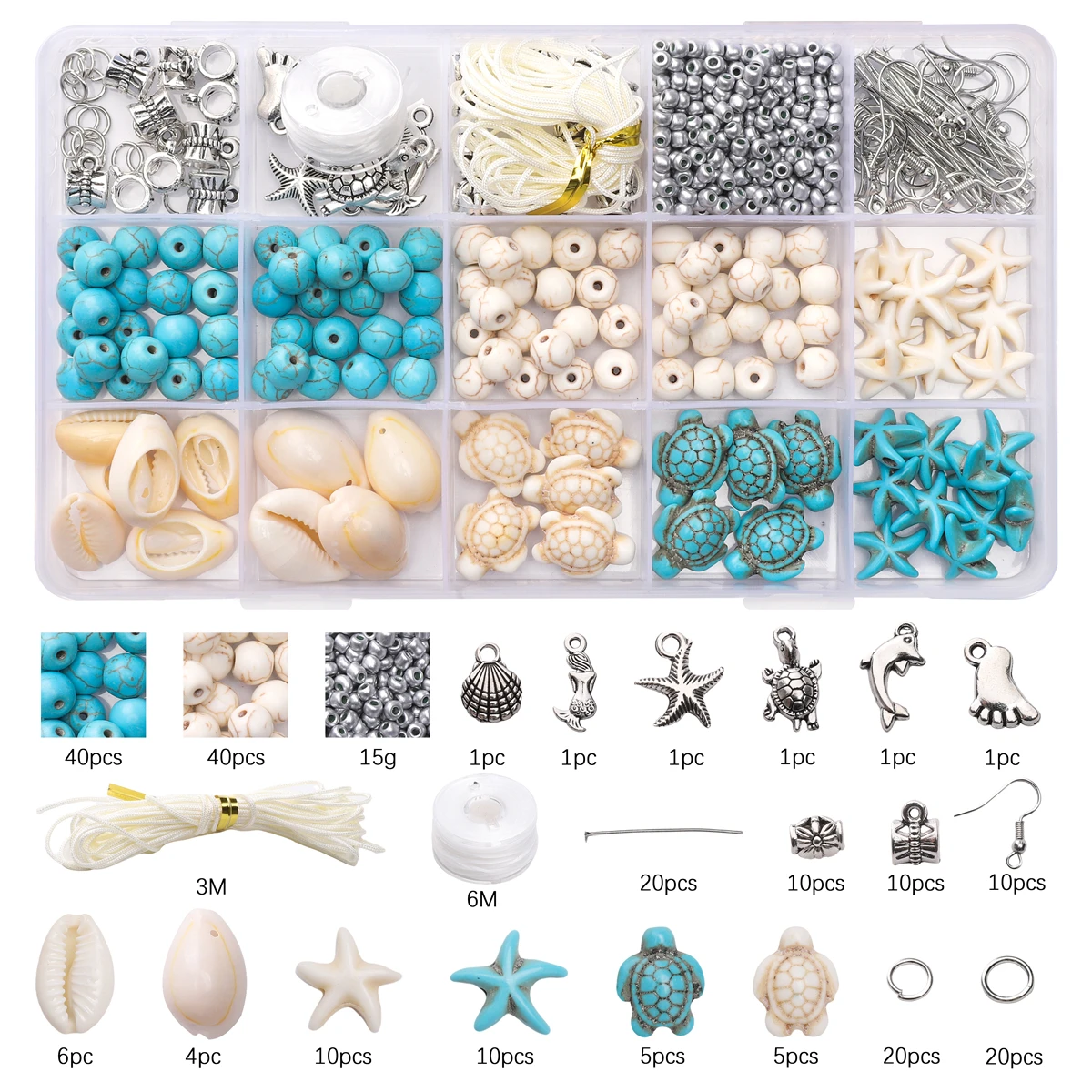 715Pcs Ocean Inspired Jewelry Making Set, Combining Turquoise And Starfish Charm Jewelry, Including Alloy Marine Life Bead Penda