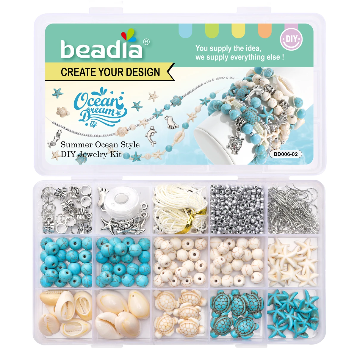 715Pcs Ocean Inspired Jewelry Making Set, Combining Turquoise And Starfish Charm Jewelry, Including Alloy Marine Life Bead Penda
