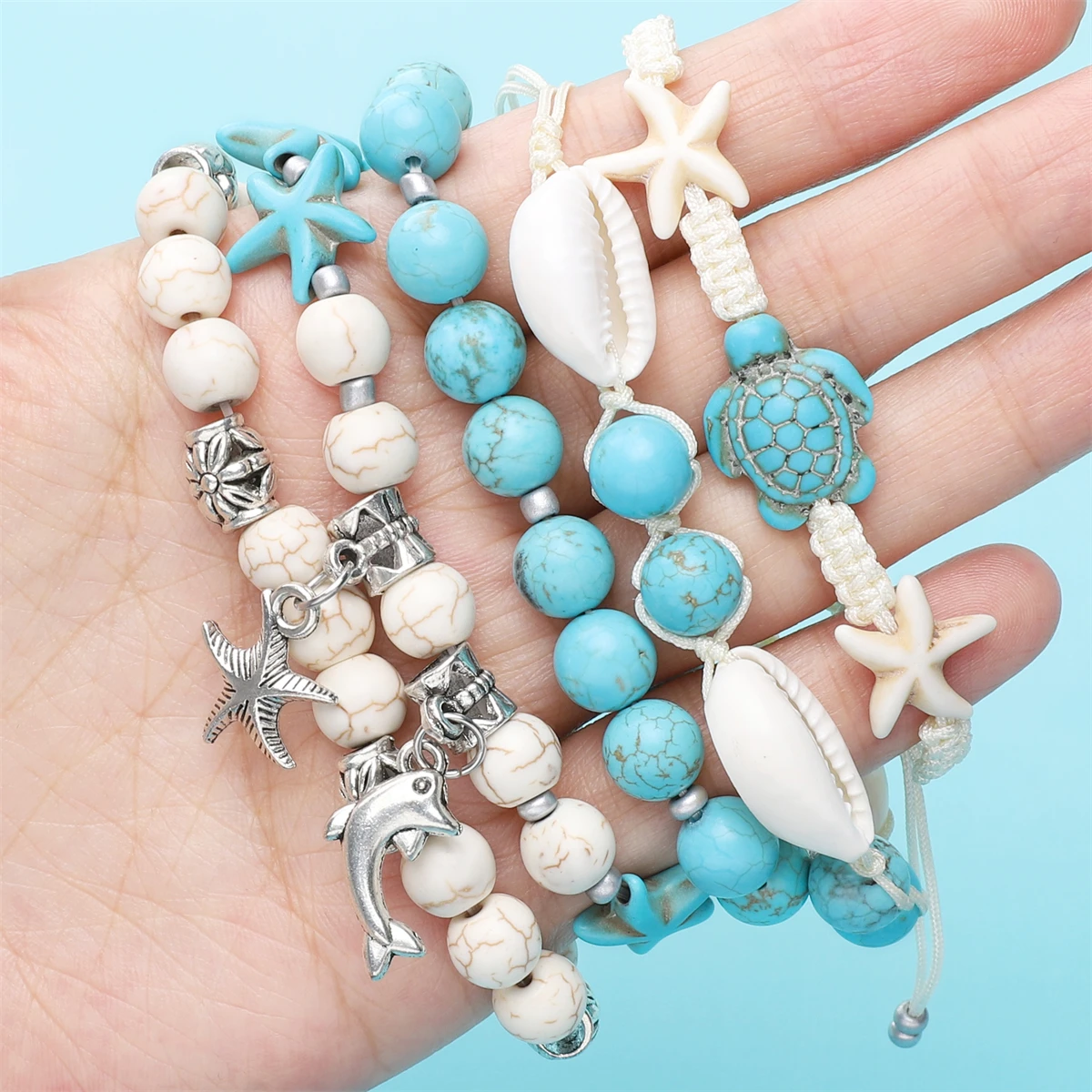 715Pcs Ocean Inspired Jewelry Making Set, Combining Turquoise And Starfish Charm Jewelry, Including Alloy Marine Life Bead Penda