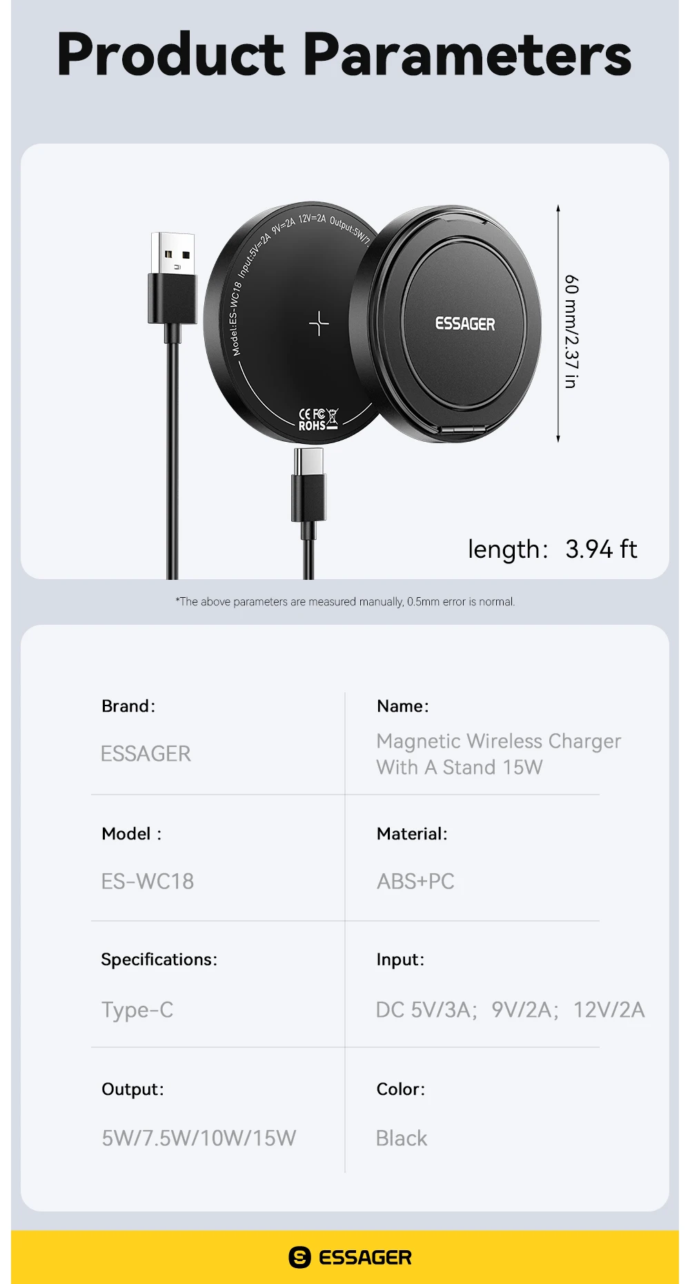 Essager Magnetic Wireless Charger With Holder 15W Fast Charging For IPhone17 16 15 14Pro Max Airpods Mini Wireless Phone Charger