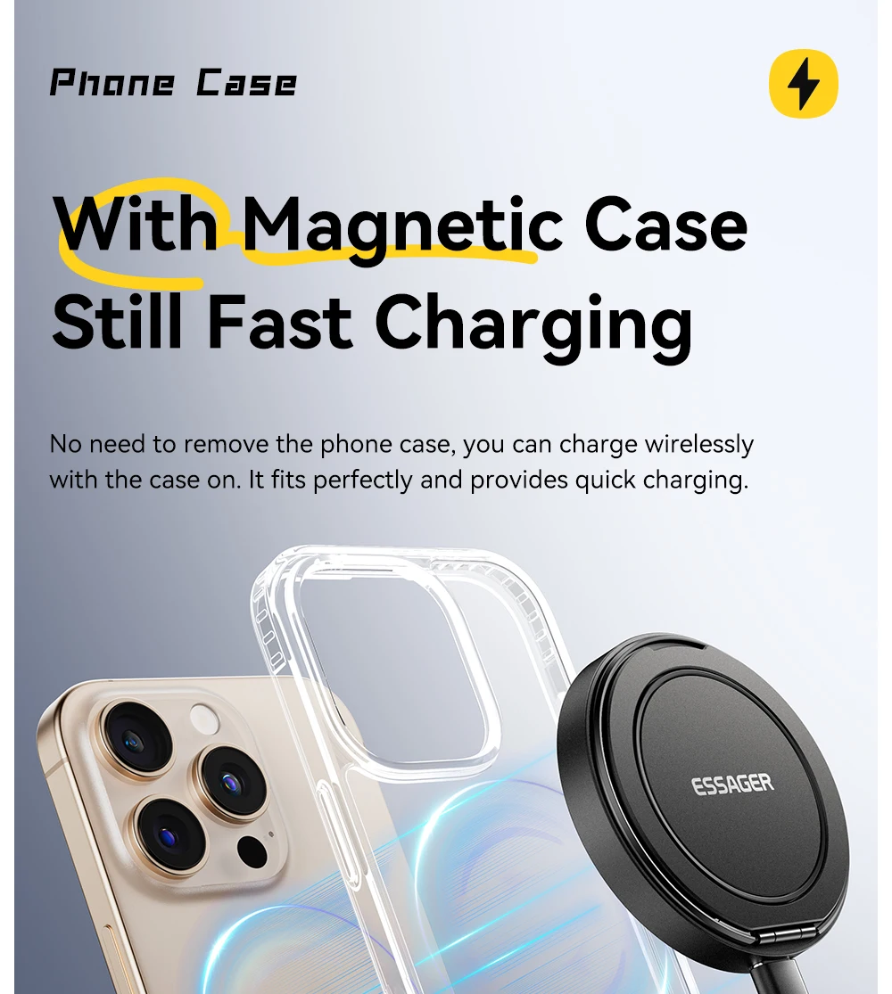 Essager Magnetic Wireless Charger With Holder 15W Fast Charging For IPhone17 16 15 14Pro Max Airpods Mini Wireless Phone Charger