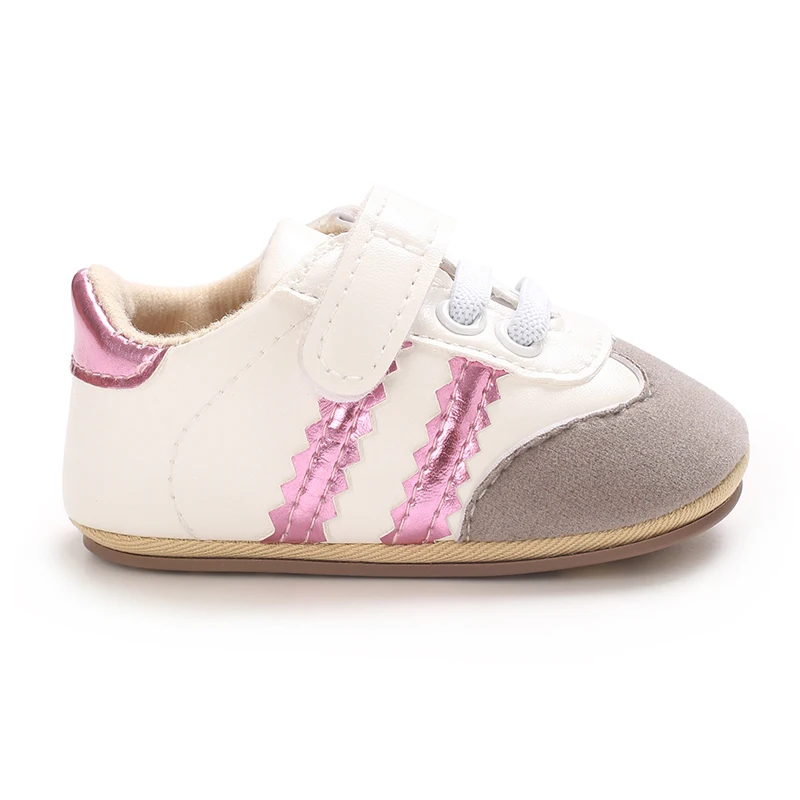 Infant Toddler Casual Sneakers - Fashion Minimalist Stripe Pattern, Non-Slip Rubber Sole Soft Fabric Insole Low Top PU Upper Dai
