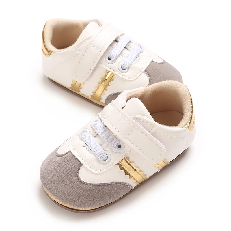 Infant Toddler Casual Sneakers - Fashion Minimalist Stripe Pattern, Non-Slip Rubber Sole Soft Fabric Insole Low Top PU Upper Dai