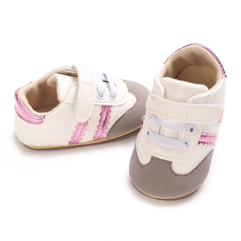 Infant Toddler Casual Sneakers - Fashion Minimalist Stripe Pattern, Non-Slip Rubber Sole Soft Fabric Insole Low Top PU Upper Dai