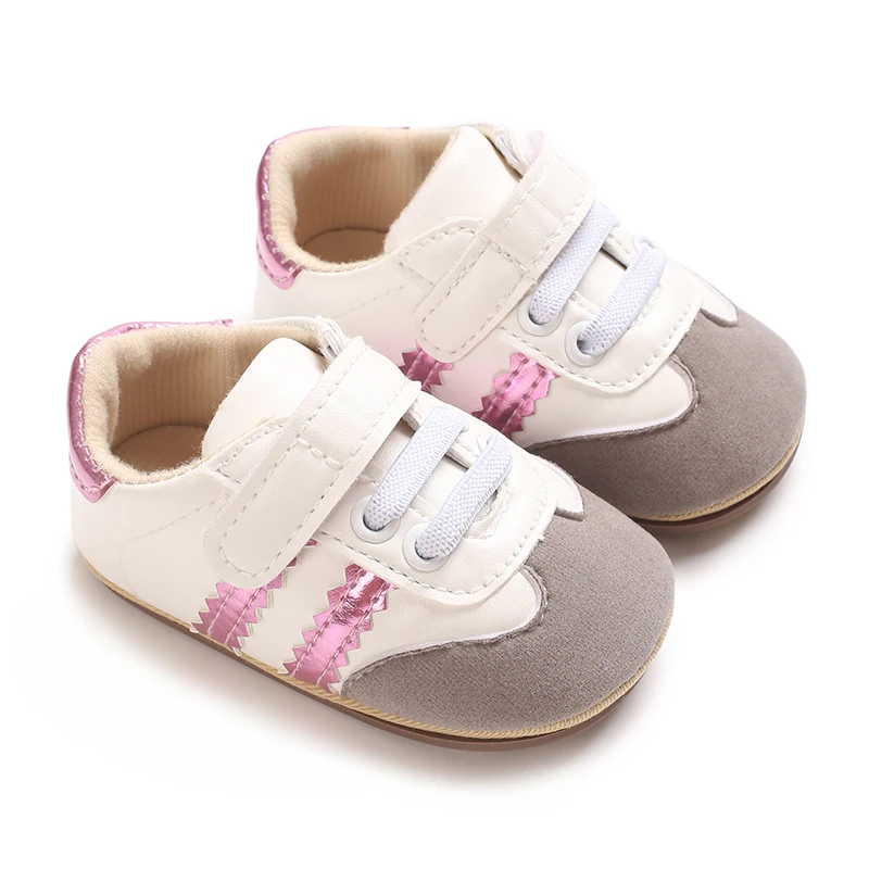 Infant Toddler Casual Sneakers - Fashion Minimalist Stripe Pattern, Non-Slip Rubber Sole Soft Fabric Insole Low Top PU Upper Dai