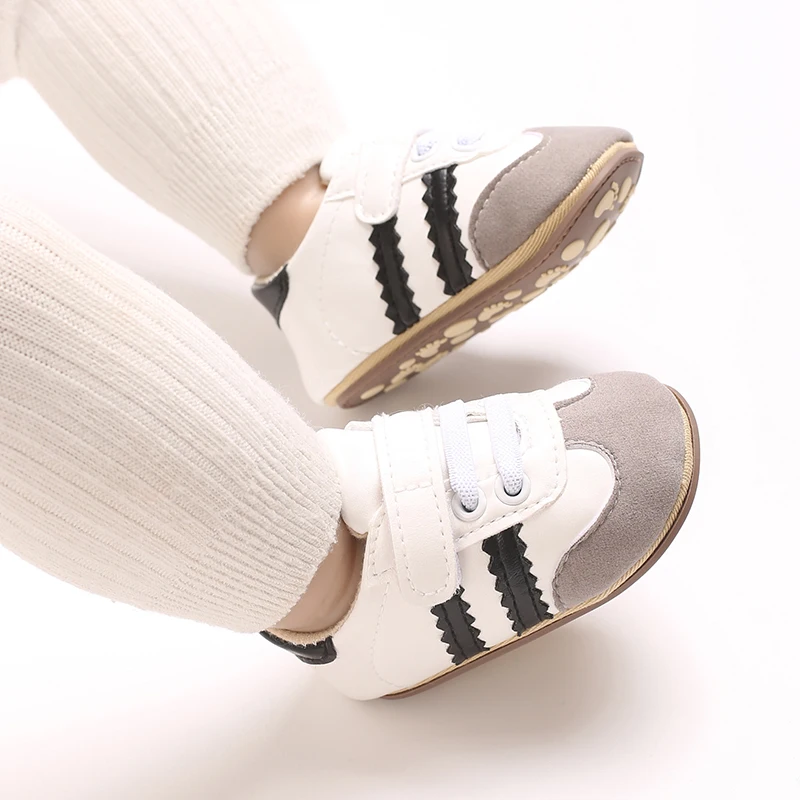 Infant Toddler Casual Sneakers - Fashion Minimalist Stripe Pattern, Non-Slip Rubber Sole Soft Fabric Insole Low Top PU Upper Dai