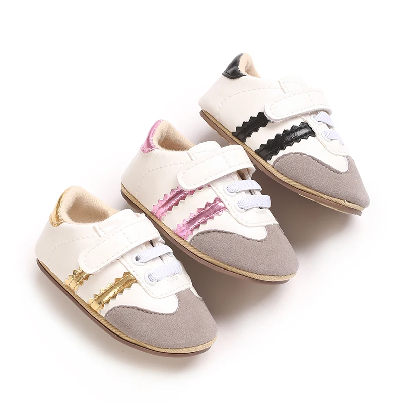 Infant Toddler Casual Sneakers - Fashion Minimalist Stripe Pattern, Non-Slip Rubber Sole Soft Fabric Insole Low Top PU Upper Dai