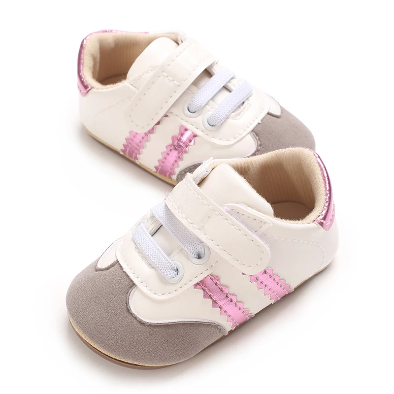 Infant Toddler Casual Sneakers - Fashion Minimalist Stripe Pattern, Non-Slip Rubber Sole Soft Fabric Insole Low Top PU Upper Dai