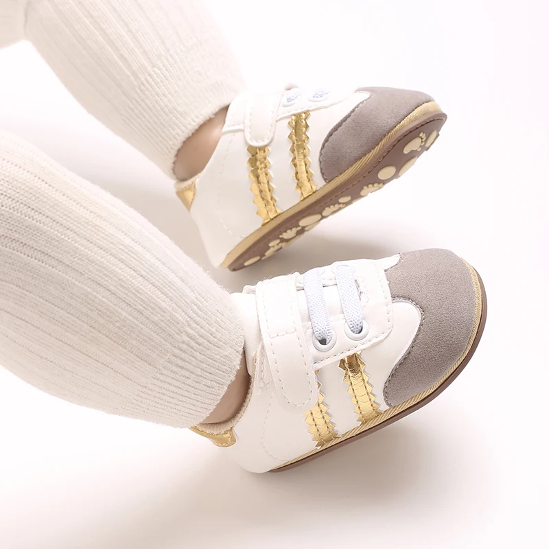 Infant Toddler Casual Sneakers - Fashion Minimalist Stripe Pattern, Non-Slip Rubber Sole Soft Fabric Insole Low Top PU Upper Dai