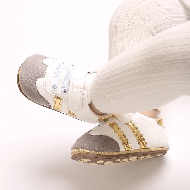 Infant Toddler Casual Sneakers - Fashion Minimalist Stripe Pattern, Non-Slip Rubber Sole Soft Fabric Insole Low Top PU Upper Dai
