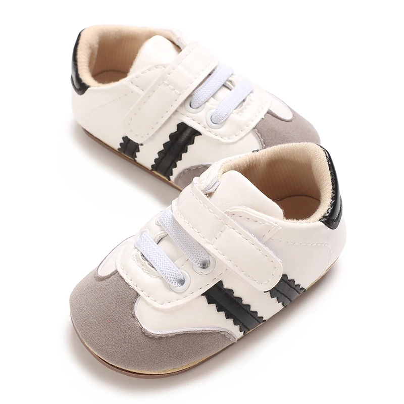 Infant Toddler Casual Sneakers - Fashion Minimalist Stripe Pattern, Non-Slip Rubber Sole Soft Fabric Insole Low Top PU Upper Dai