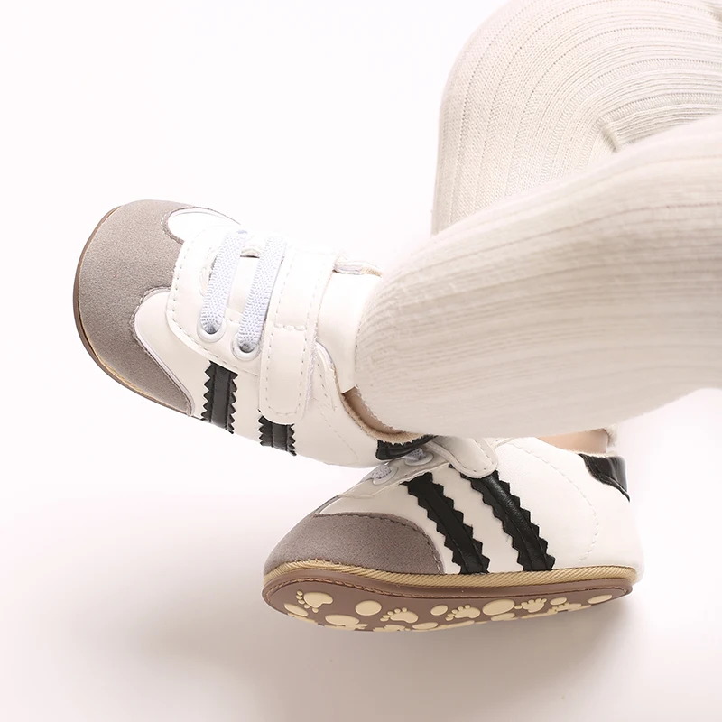 Infant Toddler Casual Sneakers - Fashion Minimalist Stripe Pattern, Non-Slip Rubber Sole Soft Fabric Insole Low Top PU Upper Dai