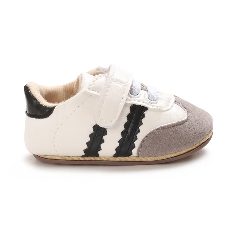 Infant Toddler Casual Sneakers - Fashion Minimalist Stripe Pattern, Non-Slip Rubber Sole Soft Fabric Insole Low Top PU Upper Dai