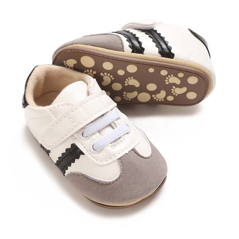 Infant Toddler Casual Sneakers - Fashion Minimalist Stripe Pattern, Non-Slip Rubber Sole Soft Fabric Insole Low Top PU Upper Dai