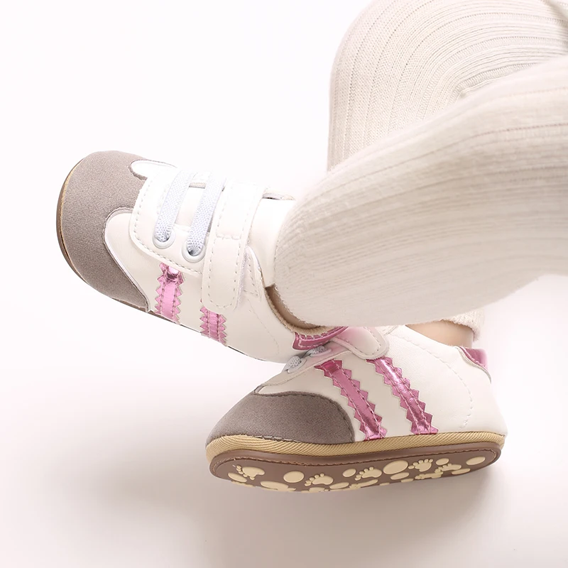 Infant Toddler Casual Sneakers - Fashion Minimalist Stripe Pattern, Non-Slip Rubber Sole Soft Fabric Insole Low Top PU Upper Dai