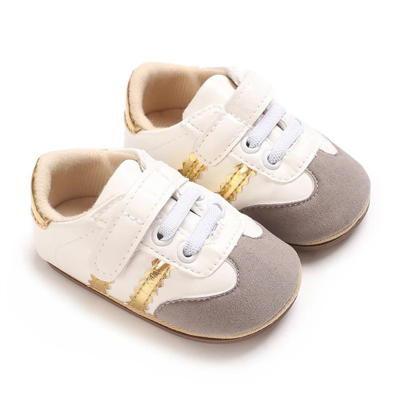 Infant Toddler Casual Sneakers - Fashion Minimalist Stripe Pattern, Non-Slip Rubber Sole Soft Fabric Insole Low Top PU Upper Dai