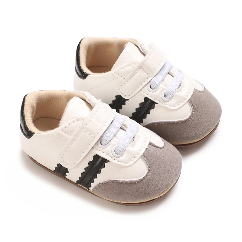 Infant Toddler Casual Sneakers - Fashion Minimalist Stripe Pattern, Non-Slip Rubber Sole Soft Fabric Insole Low Top PU Upper Dai