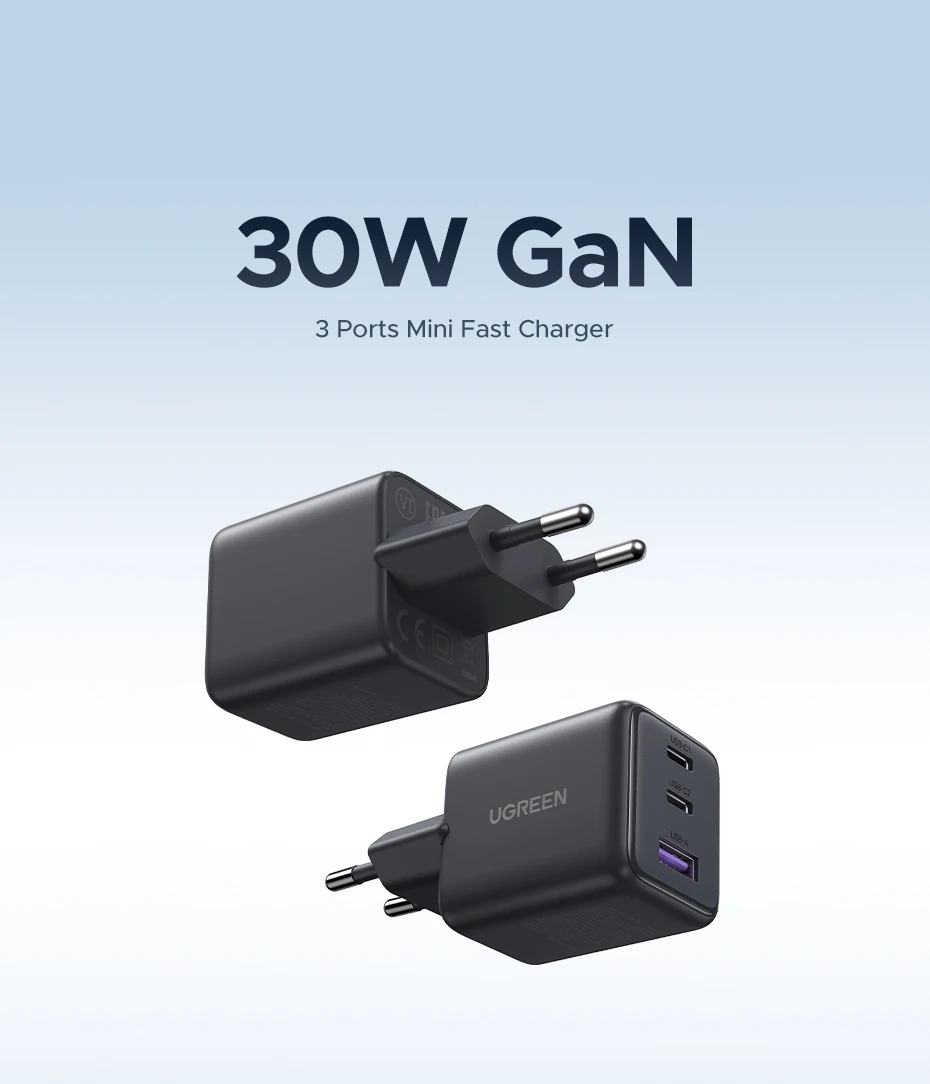 UGREEN 30W GaN Charger 3 Ports PD 3.0 USB C Charger For iPhone 16 15 14 Pro Max Samsung S25 Xiaomi Tablet iPad Air Phone Charger