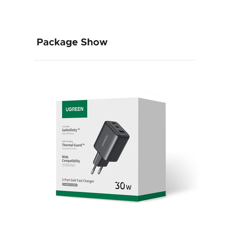 UGREEN 30W GaN Charger 3 Ports PD 3.0 USB C Charger For iPhone 16 15 14 Pro Max Samsung S25 Xiaomi Tablet iPad Air Phone Charger