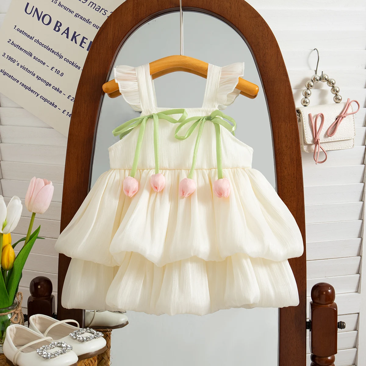 Summer New Pink Tulip Baby Girl Dress, Sweet Princess Style Wedding Party Children'S Sleeveless Clothes (9 Months -3 Years Old)