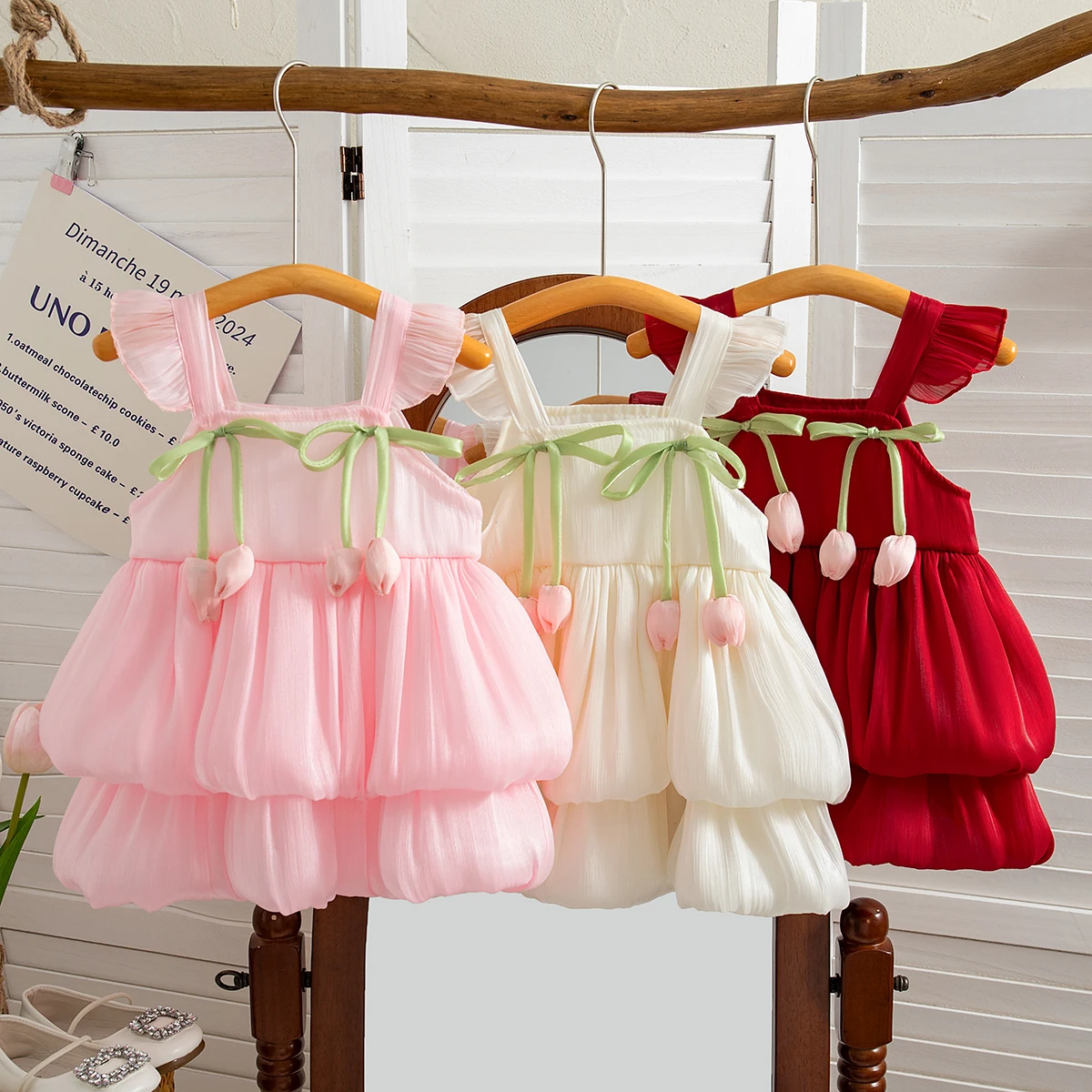 Summer New Pink Tulip Baby Girl Dress, Sweet Princess Style Wedding Party Children'S Sleeveless Clothes (9 Months -3 Years Old)