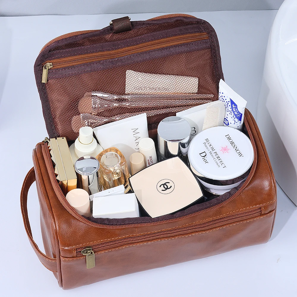 Men PU Vintage Luxury Toiletry Bag Travel Necessary Business Cosmetic Makeup Cases Male Hanging Storage Organizer Wash Bags