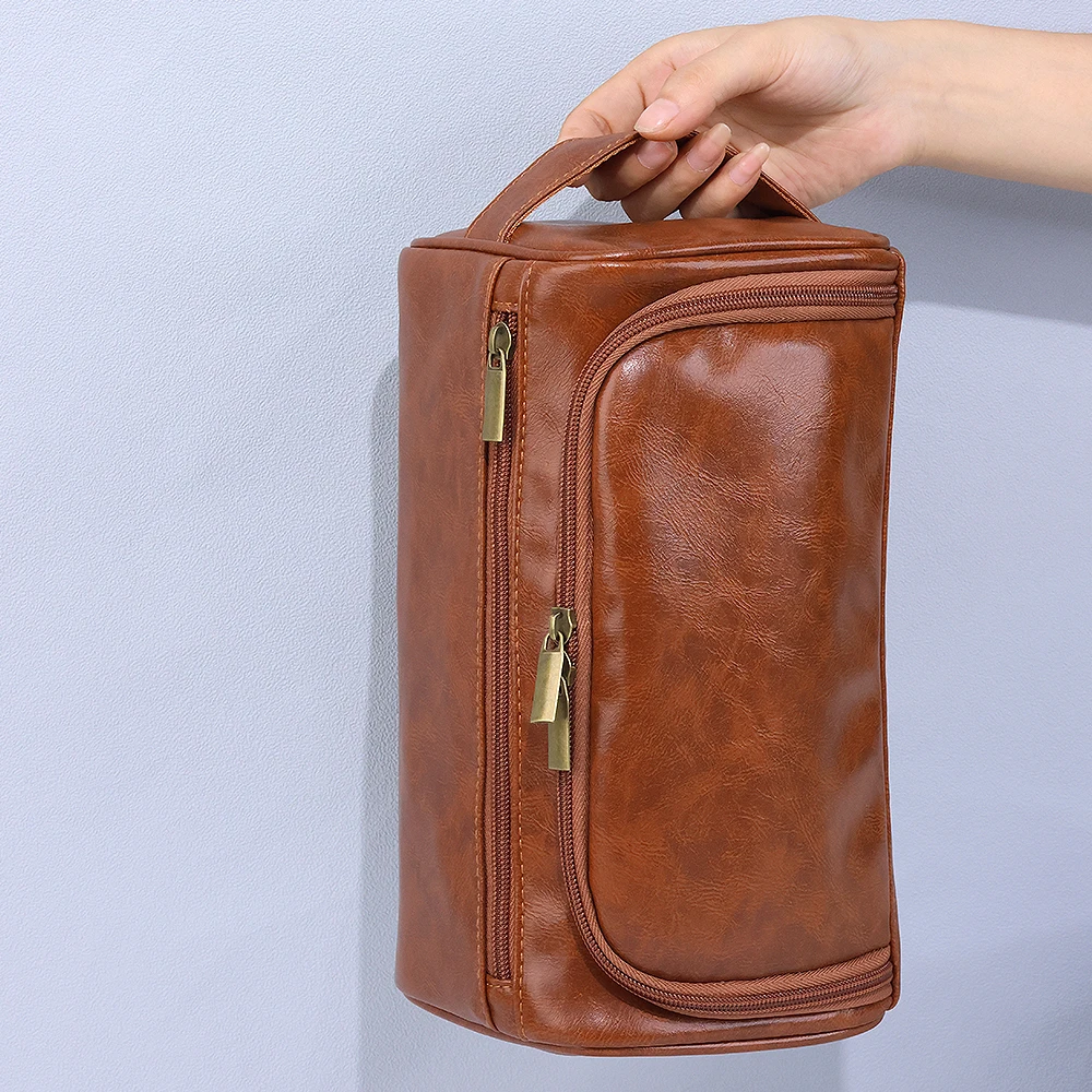 Men PU Vintage Luxury Toiletry Bag Travel Necessary Business Cosmetic Makeup Cases Male Hanging Storage Organizer Wash Bags