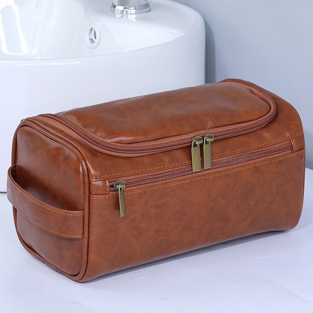 Men PU Vintage Luxury Toiletry Bag Travel Necessary Business Cosmetic Makeup Cases Male Hanging Storage Organizer Wash Bags