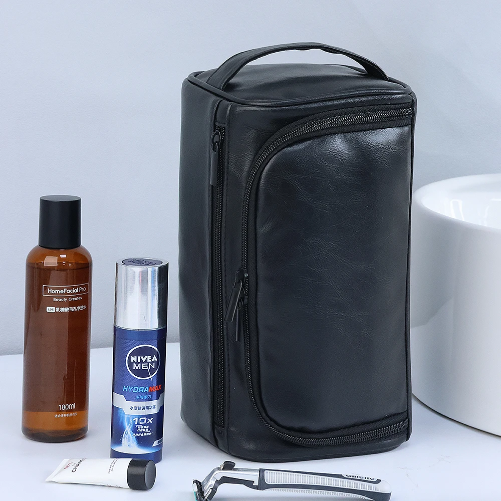 Men PU Vintage Luxury Toiletry Bag Travel Necessary Business Cosmetic Makeup Cases Male Hanging Storage Organizer Wash Bags
