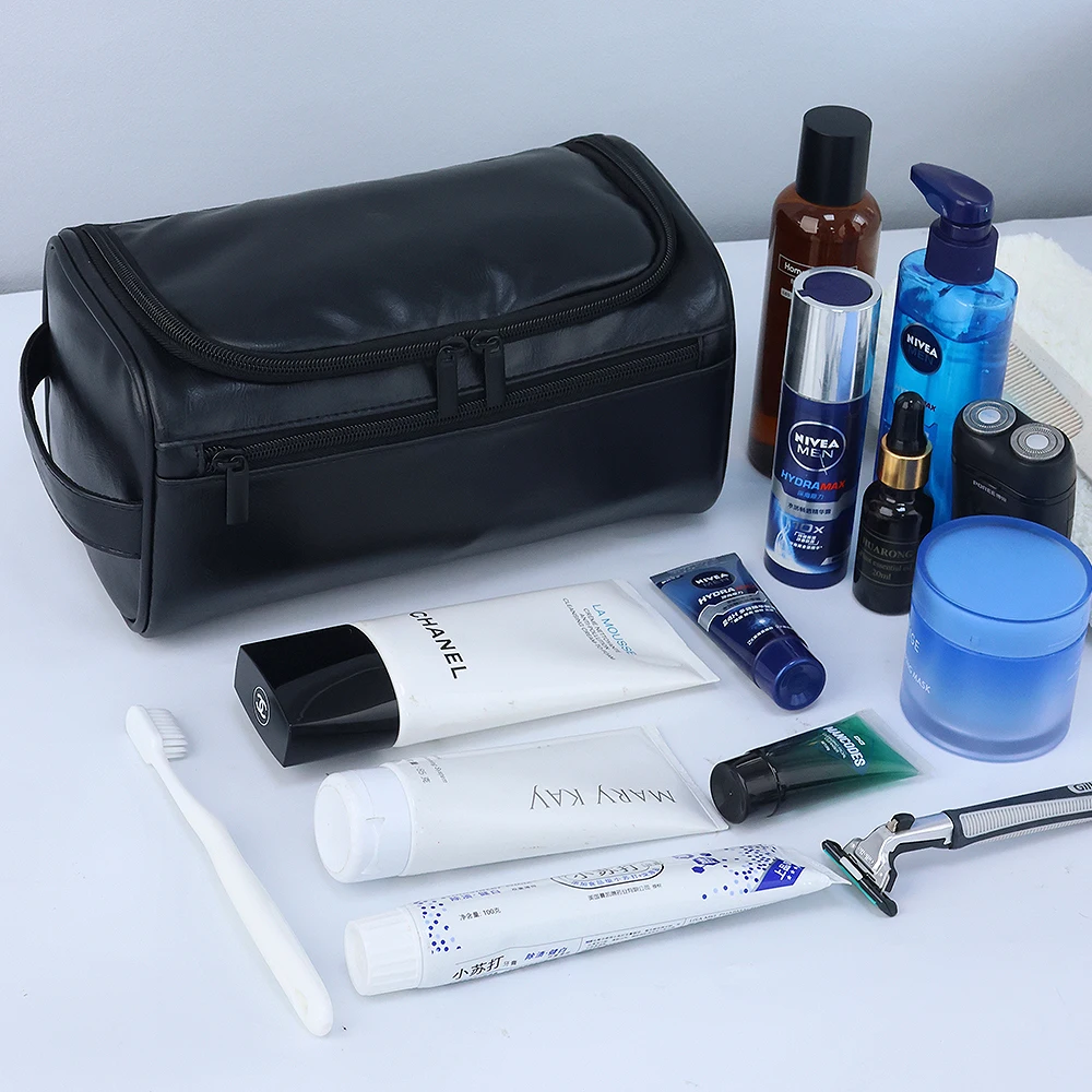 Men PU Vintage Luxury Toiletry Bag Travel Necessary Business Cosmetic Makeup Cases Male Hanging Storage Organizer Wash Bags