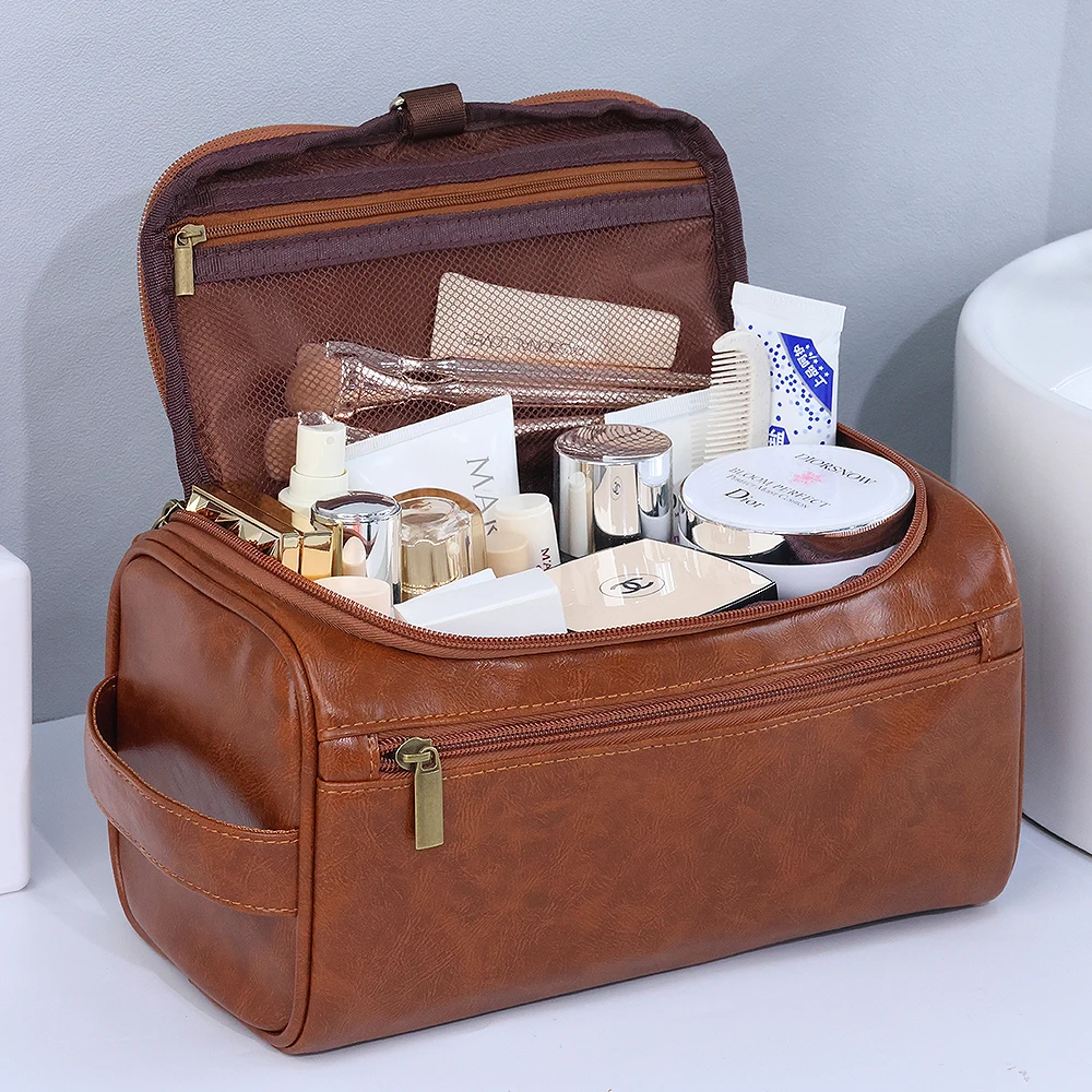 Men PU Vintage Luxury Toiletry Bag Travel Necessary Business Cosmetic Makeup Cases Male Hanging Storage Organizer Wash Bags