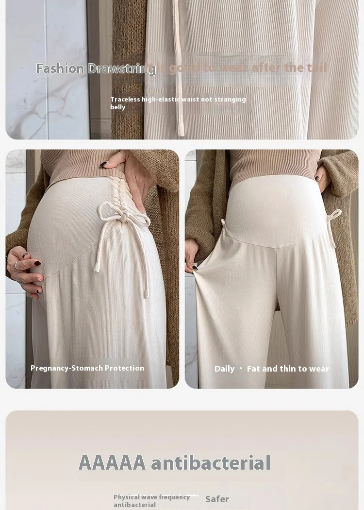 Maternity Trousers Spring and Autumn Outside Wear New Summer Petite Casual Drawstring Straight Wide Leg Trousers Maternity Wear