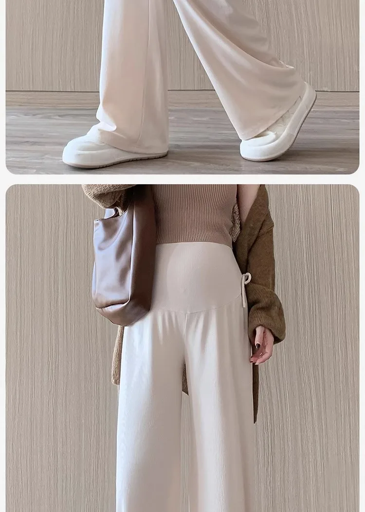 Maternity Trousers Spring and Autumn Outside Wear New Summer Petite Casual Drawstring Straight Wide Leg Trousers Maternity Wear